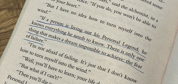 Highlighted passage from The Alchemist — If a person is living out his Personal Legend, he knows everything he needs to know