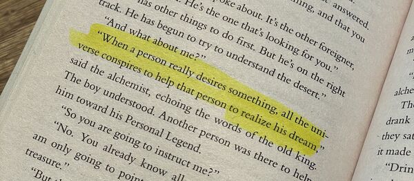 Highlighted passage from The Alchemist — When a person really desires something, all the universe conspires to help that person to realize his dream