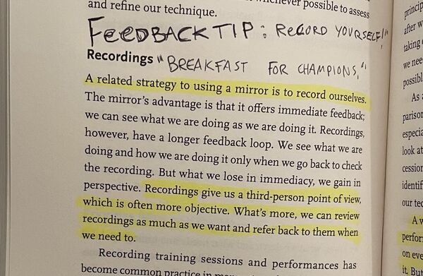 Highlighted passage about recording yourself for feedback
