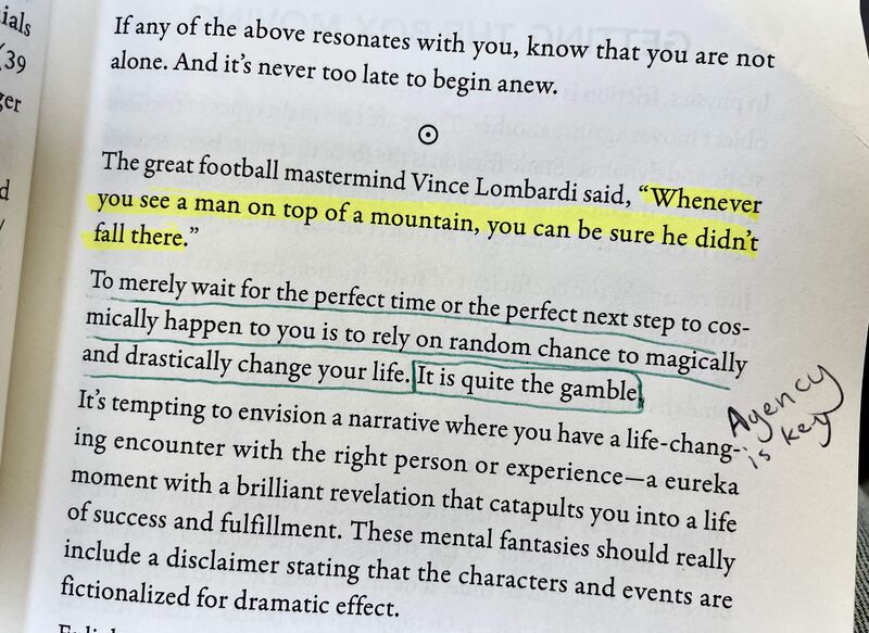 Vince Lombardi quote and handwritten 'Agency is key' note